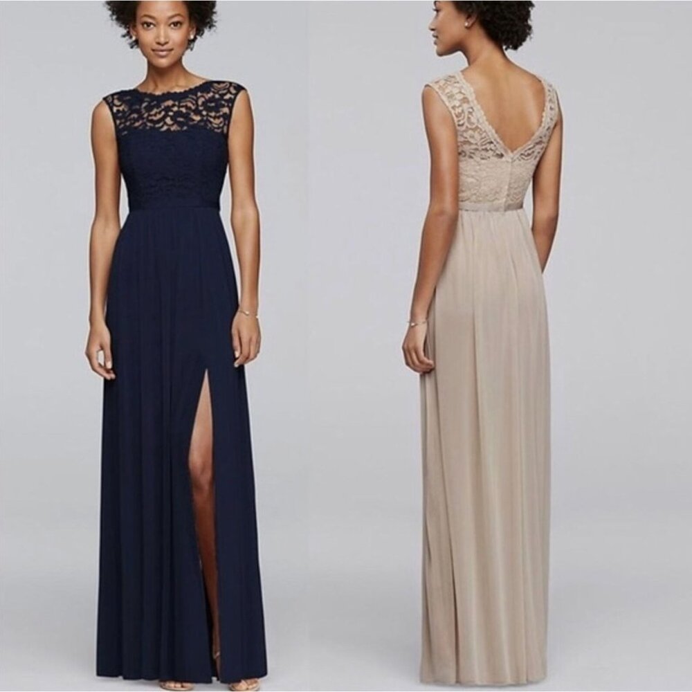 Size 18 2X NAVY BLUE LACE BODICE LONG GOWN Maxi Dress Wedding Bridesmaid Mother